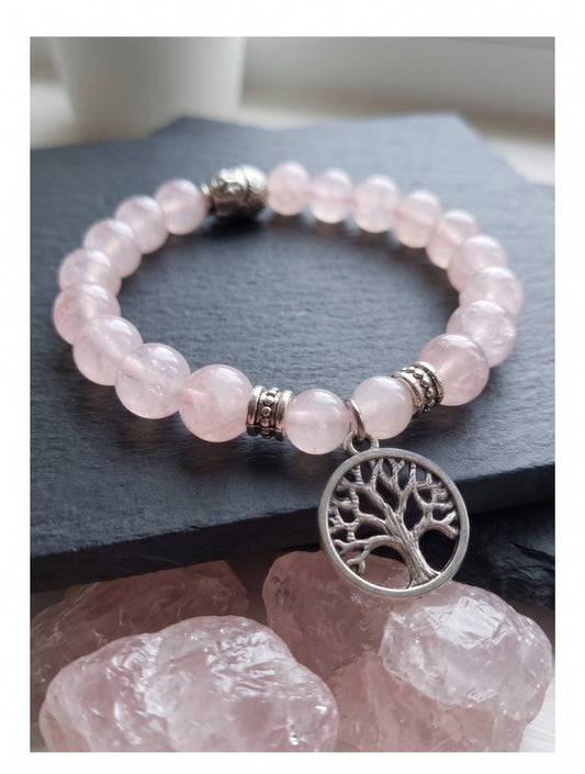 Ko Sedibeng Designs Rose Quartz Bracelet with Tree of Life & Buddha Accents - Ko Sedibeng Designs - Gemstones
