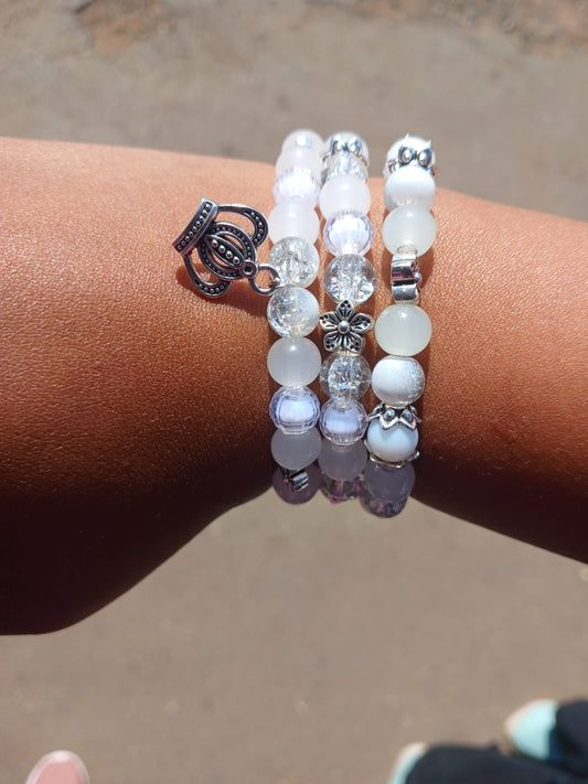 Radiant Angelic White Bracelets (Set of 3) - Ko Sedibeng Designs - Glass Bracelet