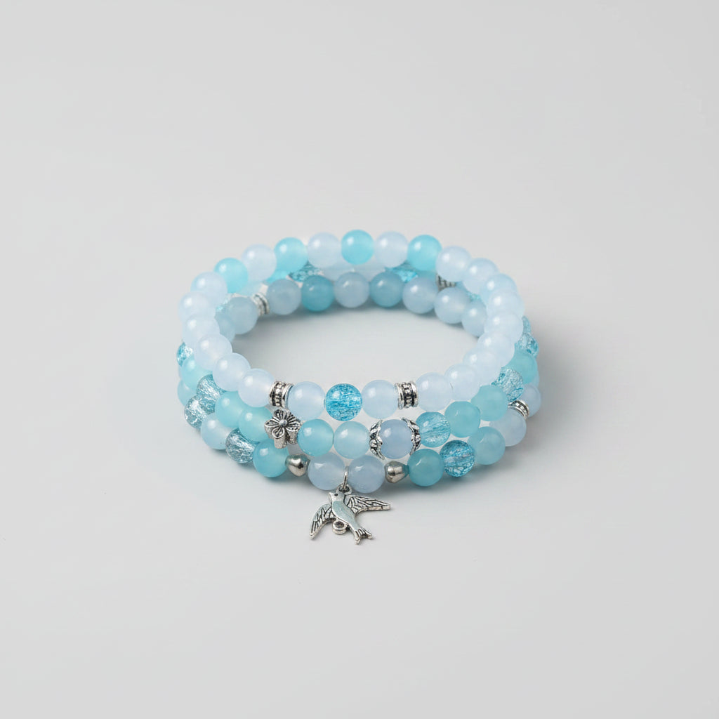 Radiant Blue Bird Charm Bracelet (Set of 3) - Ko Sedibeng Designs - Glass Bracelet