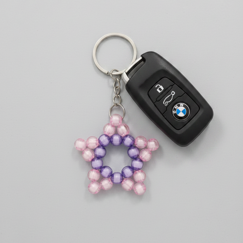 The Pastel Lavender & Pink Beaded Star Keyring - Ko Sedibeng Designs - Keyring