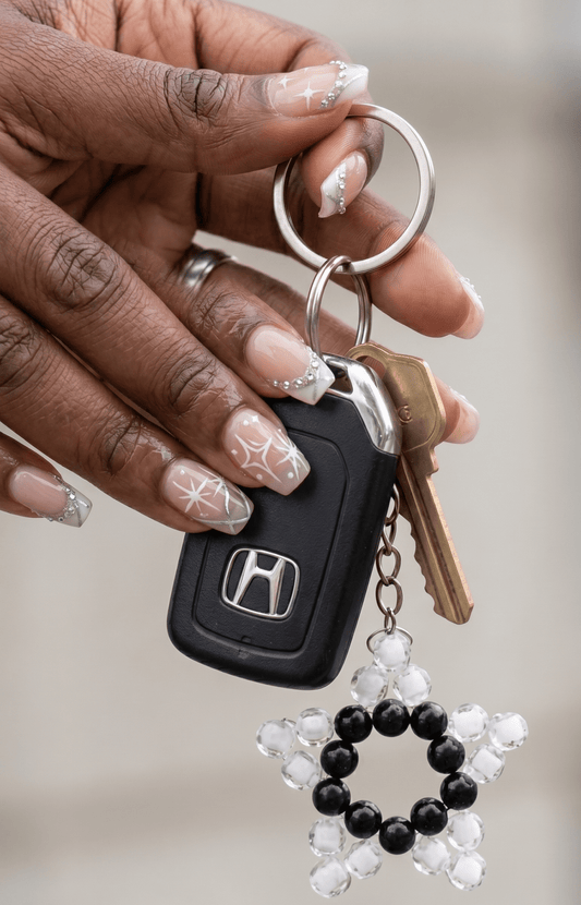 Celestial Black and White Beaded Star Keyring - Ko Sedibeng Designs - Keyring
