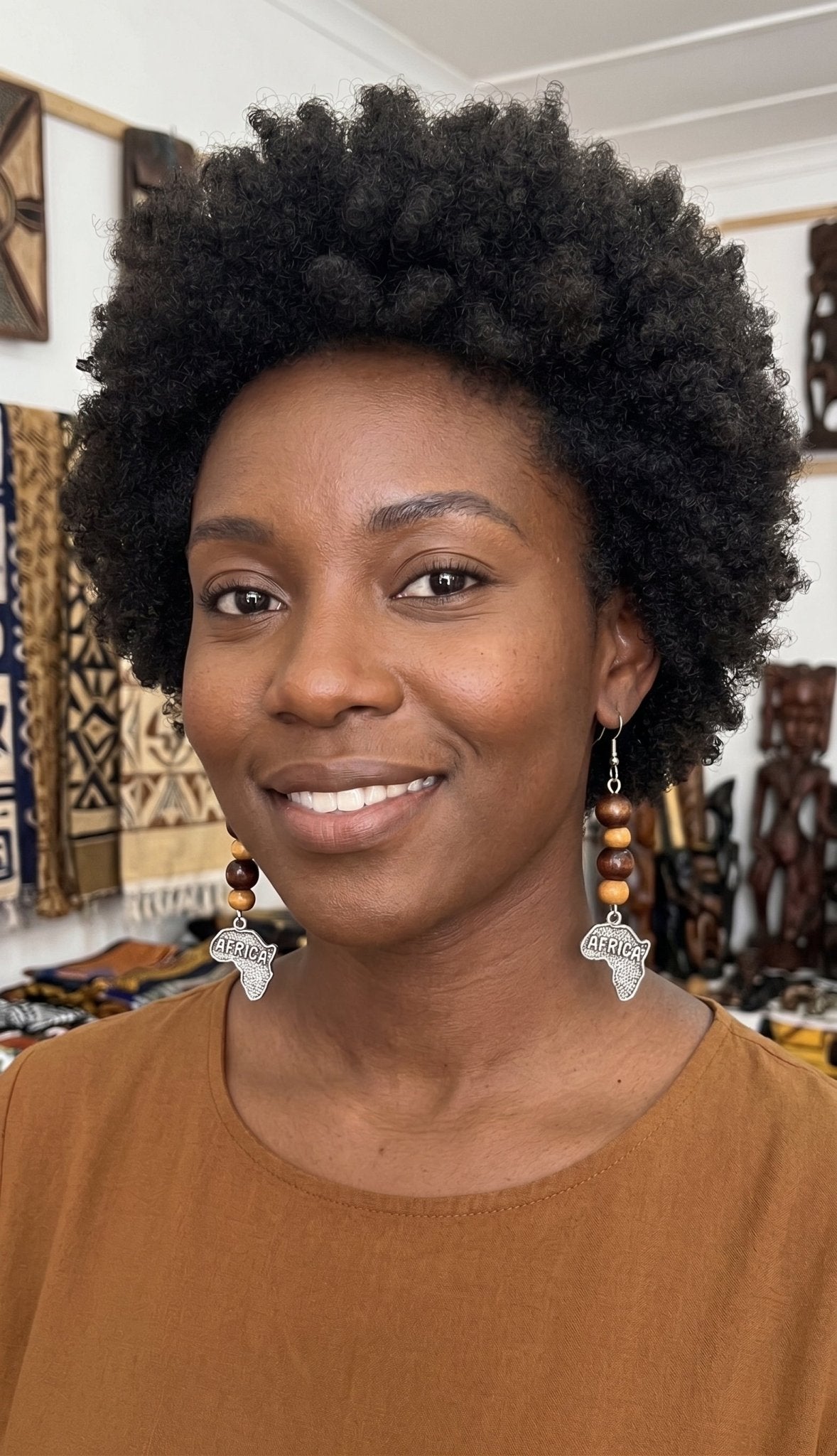 Handcrafted African Map Wooden Bead Dangle Earrings - Ko Sedibeng Designs - Earrings