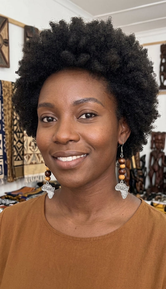Handcrafted African Map Wooden Bead Dangle Earrings - Ko Sedibeng Designs - Earrings