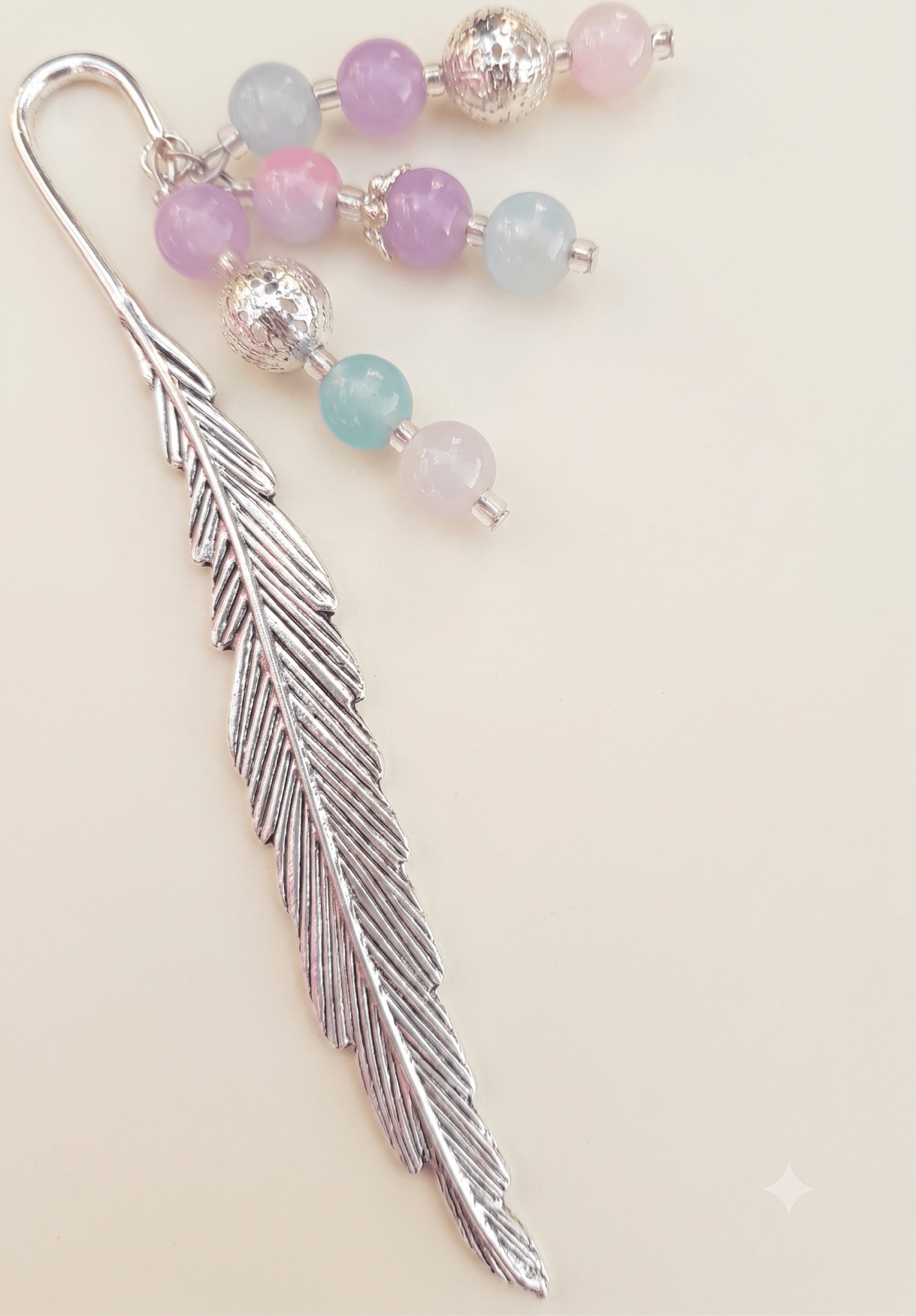 Handcrafted Silver Feather Bookmark with Pastel Ombré Glass Beads - Ko Sedibeng Designs - Bookmarks