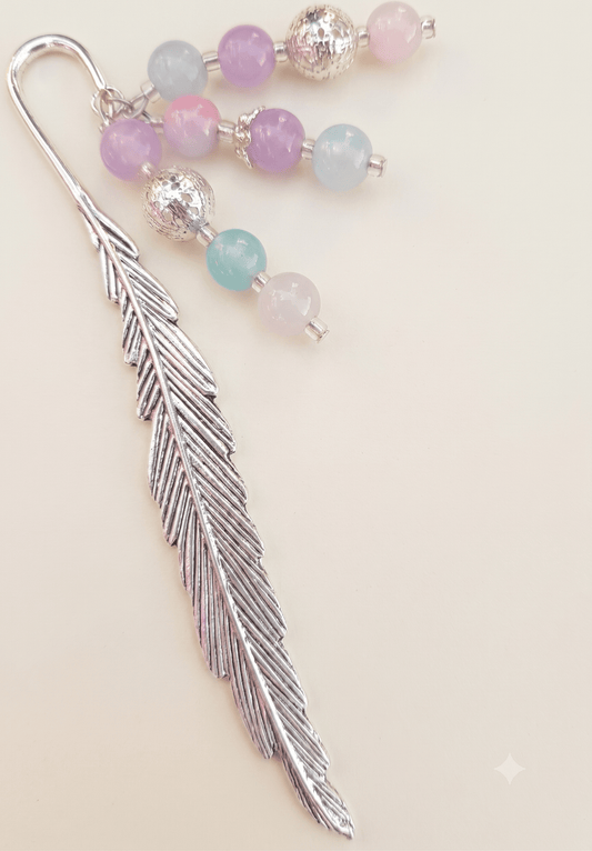 Handcrafted Silver Feather Bookmark with Pastel Ombré Glass Beads - Ko Sedibeng Designs - Bookmarks