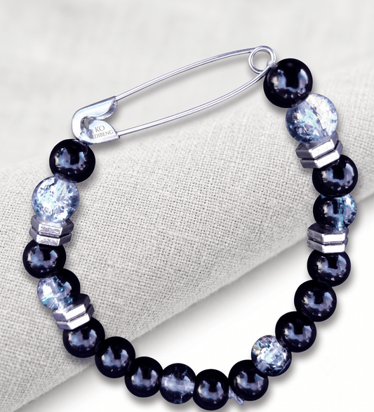 Ko Sedibeng Beaded Safety Pin Bracelet – Black & Silver with Accents - Ko Sedibeng Designs - Bracelet