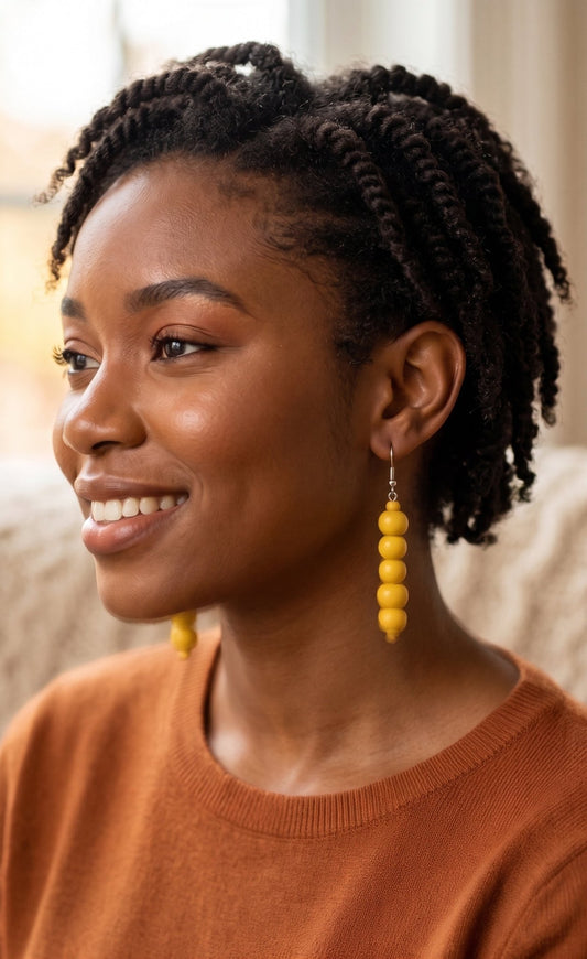 Ko Sedibeng Designs - Bright Yellow Stacked Wooden Bead Drop Earrings - Ko Sedibeng Designs - Earrings