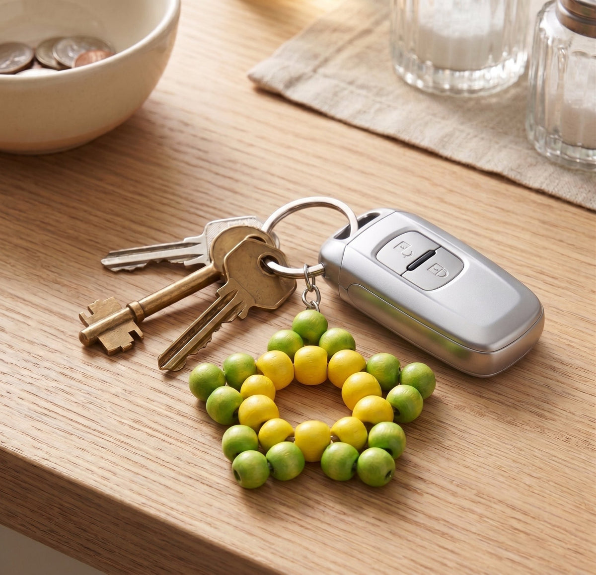 Ko Sedibeng Designs - Green and Yellow Wooden Beaded Star Keychain & Bag Charm - Ko Sedibeng Designs - Keyring