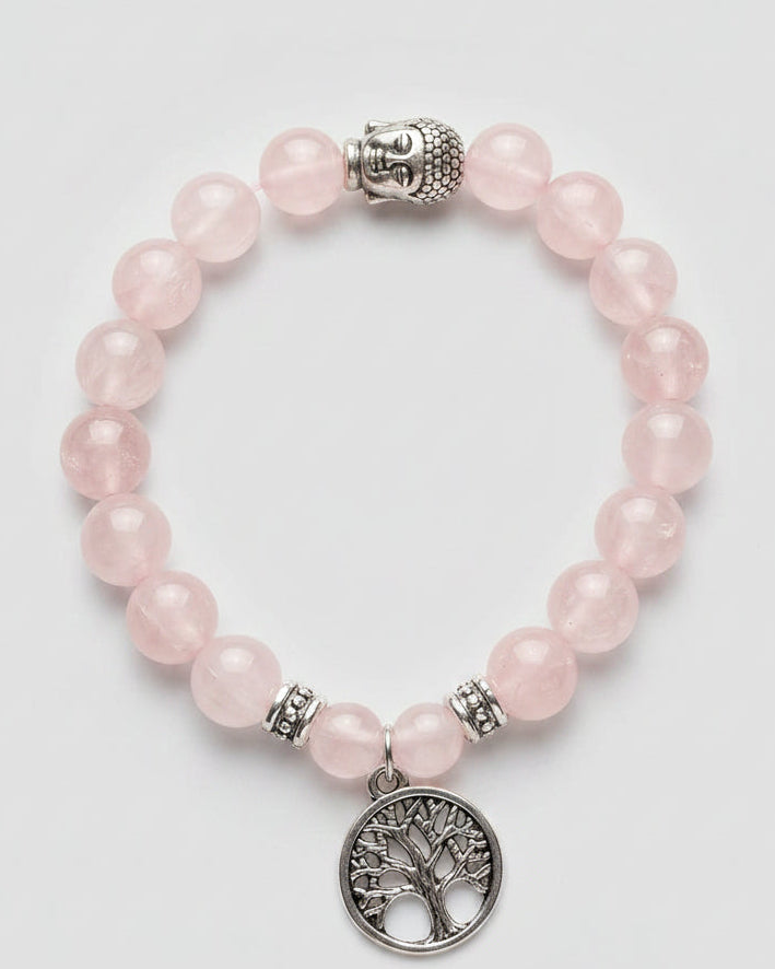 Ko Sedibeng Designs Rose Quartz Bracelet with Tree of Life & Buddha Accents - Ko Sedibeng Designs - Gemstones