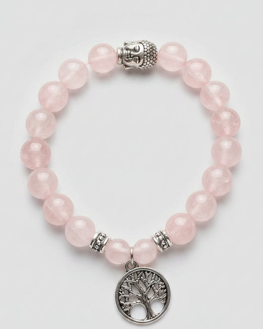 Ko Sedibeng Designs Rose Quartz Bracelet with Tree of Life & Buddha Accents - Ko Sedibeng Designs - Gemstones