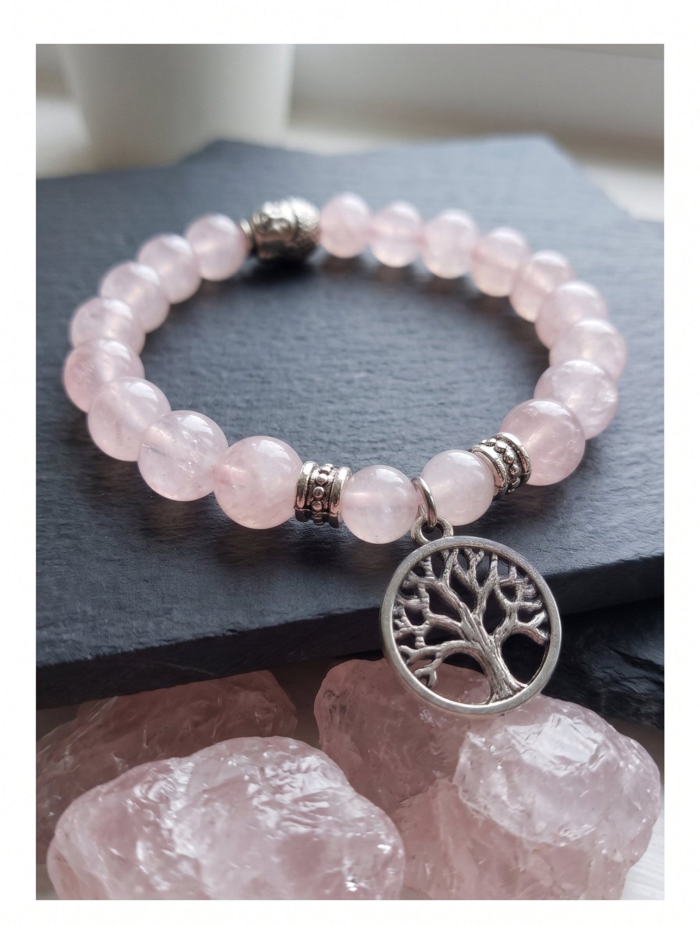 Ko Sedibeng Designs Rose Quartz Bracelet with Tree of Life & Buddha Accents - Ko Sedibeng Designs - Gemstones