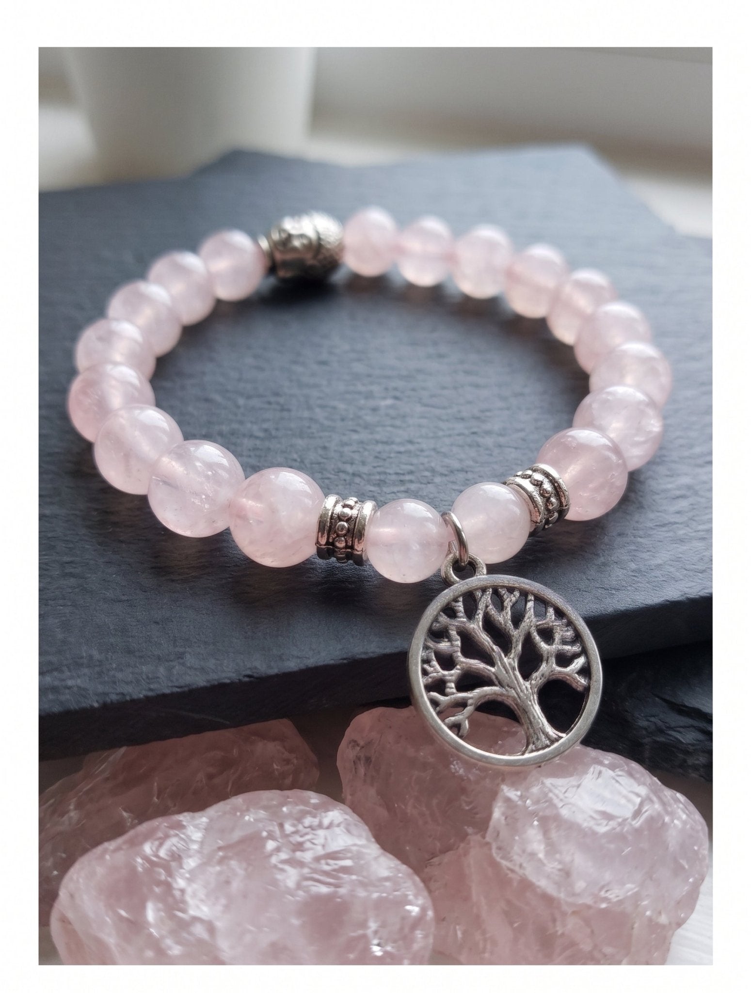 Ko Sedibeng Designs Rose Quartz Bracelet with Tree of Life & Buddha Accents - Ko Sedibeng Designs - Gemstones