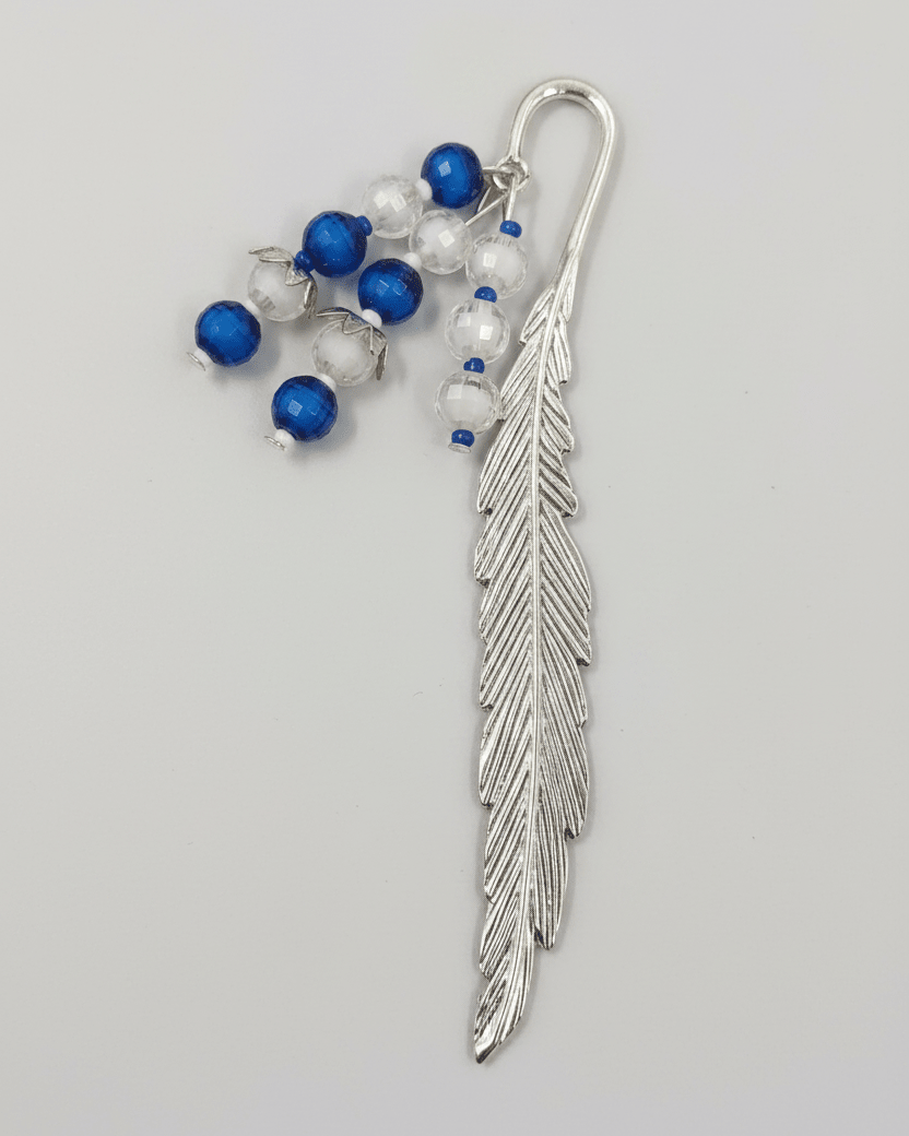 Ko Sedibeng Designs - Royal Blue & Clear Beaded Metal Feather Bookmark - Ko Sedibeng Designs - Bookmarks