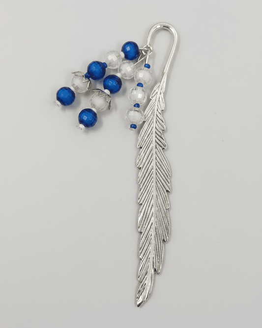 Ko Sedibeng Designs - Royal Blue & Clear Beaded Metal Feather Bookmark - Ko Sedibeng Designs - Bookmarks