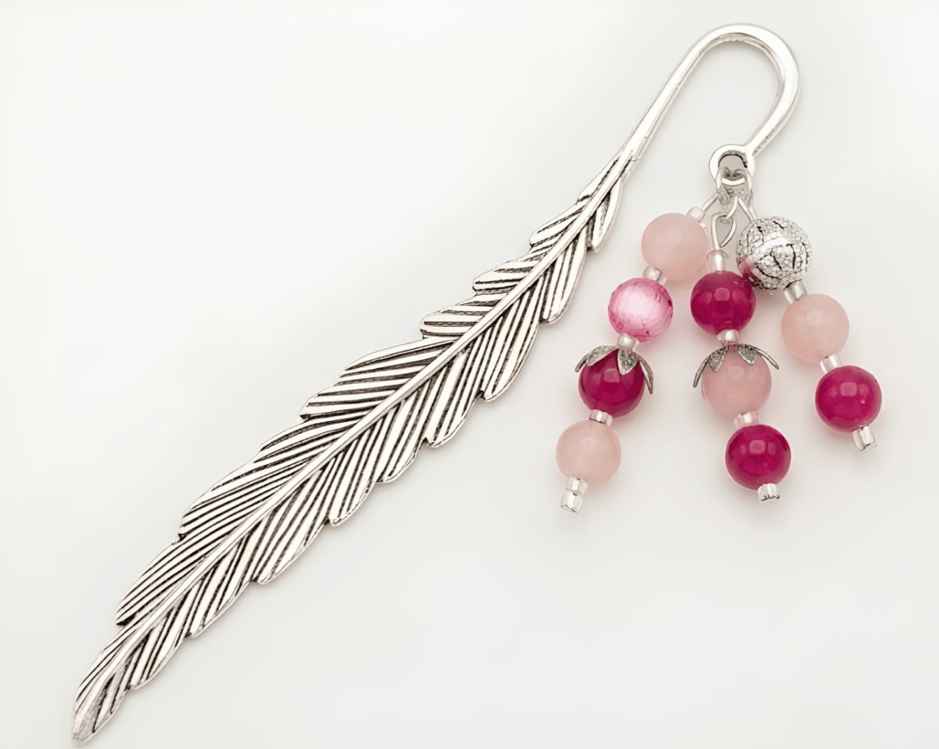 Ko Sedibeng Silver Feather Beaded Bookmark – Blush & Magenta Pink - Ko Sedibeng Designs - Bookmarks