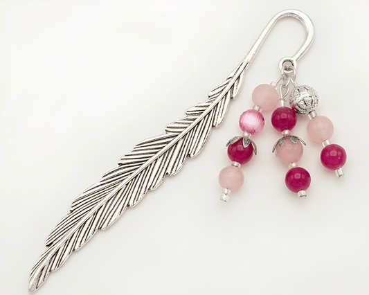 Ko Sedibeng Silver Feather Beaded Bookmark – Blush & Magenta Pink - Ko Sedibeng Designs - Bookmarks