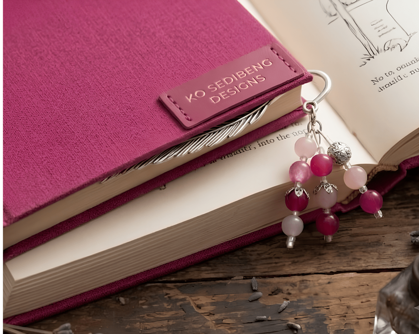 Ko Sedibeng Silver Feather Beaded Bookmark – Blush & Magenta Pink - Ko Sedibeng Designs - Bookmarks