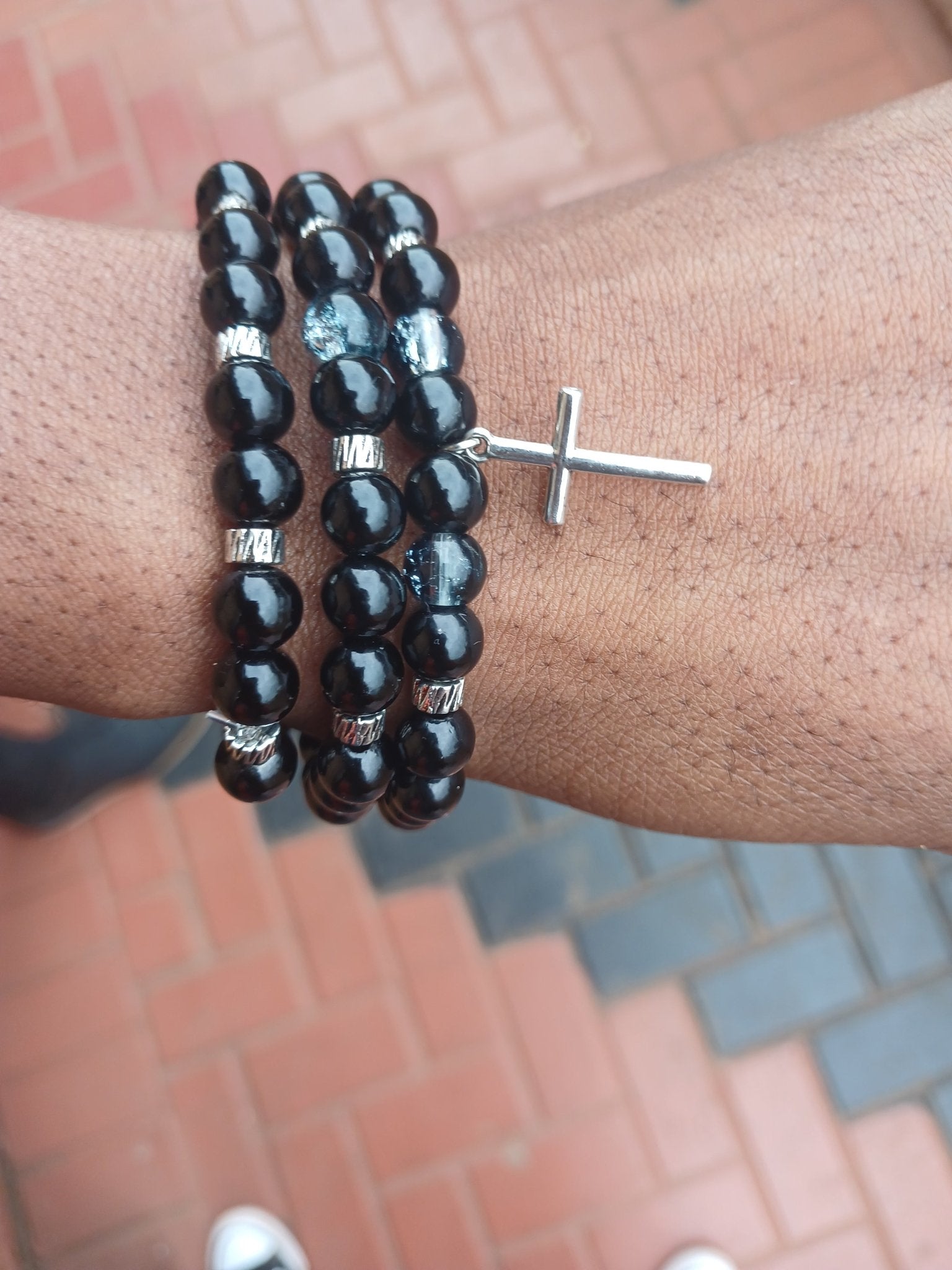 Radiant All Black Faith Bracelet (Set of 3) - Ko Sedibeng Designs - Glass Bracelet