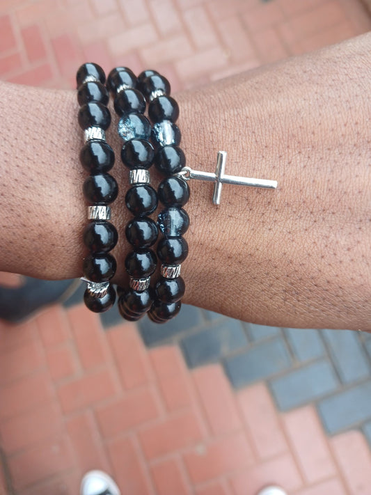 Radiant All Black Faith Bracelet (Set of 3) - Ko Sedibeng Designs - Glass Bracelet