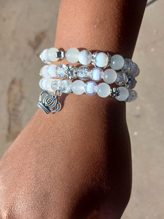 Radiant Angelic White Bracelets (Set of 3) - Ko Sedibeng Designs - Glass Bracelet