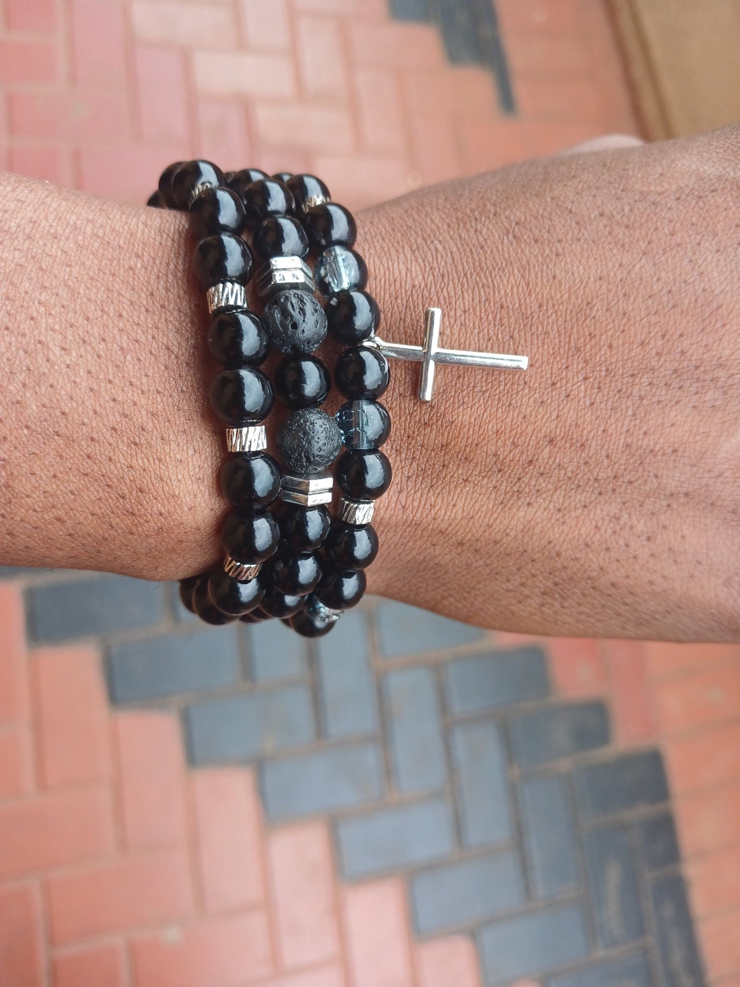 Radiant Black Cross Bracelets (Set of 3) - Ko Sedibeng Designs - 