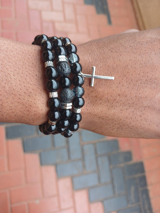 Radiant Black Cross Bracelets (Set of 3) - Ko Sedibeng Designs - 