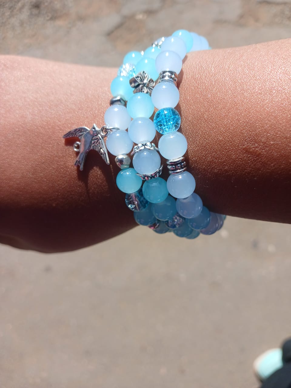 Radiant Blue Bird Charm Bracelet (Set of 3) - Ko Sedibeng Designs - Glass Bracelet